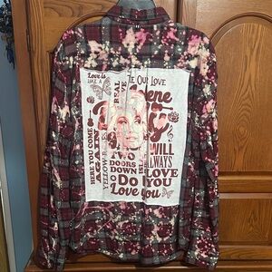 Dolly Parton upcycled bleached flannel tee made by me